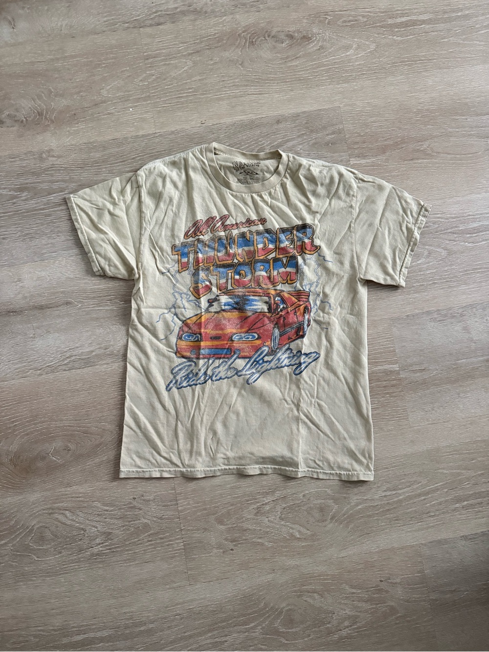 PacSun Cream Graphic 'Thunder Storm' Tee with Red Car